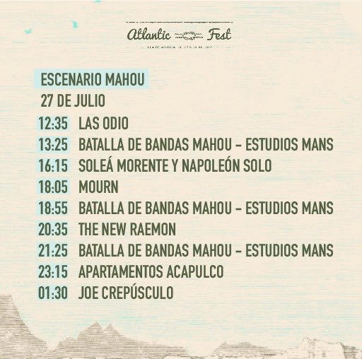 Aquí los horarios de este fin de semana 👉👉👉👉

Con la fresca al @Atlantic_Fest 🌙🌙🌙🌙

#ApartamentosAcapulco #AtlanticFest