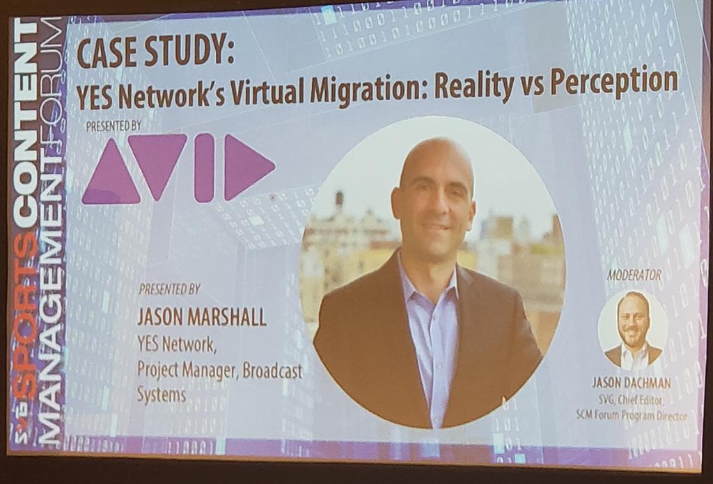 RobSVG's tweet image. .@Avid&apos;s Justin Karpowich intros a case study on Yes Network&apos;s virtual migration at #SVGscm