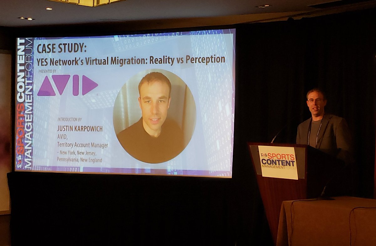 RobSVG's tweet image. .@Avid&apos;s Justin Karpowich intros a case study on Yes Network&apos;s virtual migration at #SVGscm