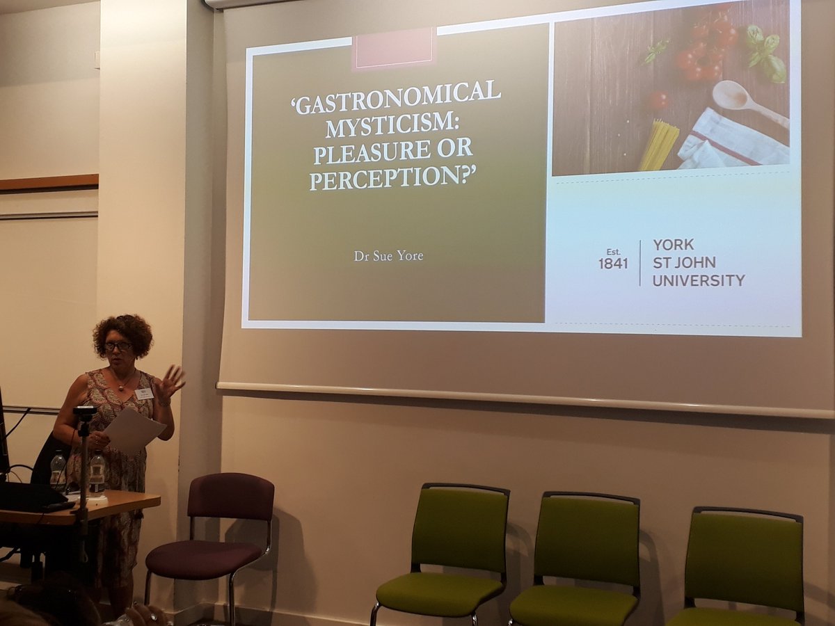J_D_Stubbs's tweet photo. Paper 2 of Playful Indulgences (1), strand 3, Dr. Sue Yore (York, St John), discusses #Food, #Sense, #Mysticism, and #FoodRituals in her paper 'Gastronomical Mysticism: Pleasure or Perception?'
#PlayAndProtest https://t.co/0pwQrYeOFF
