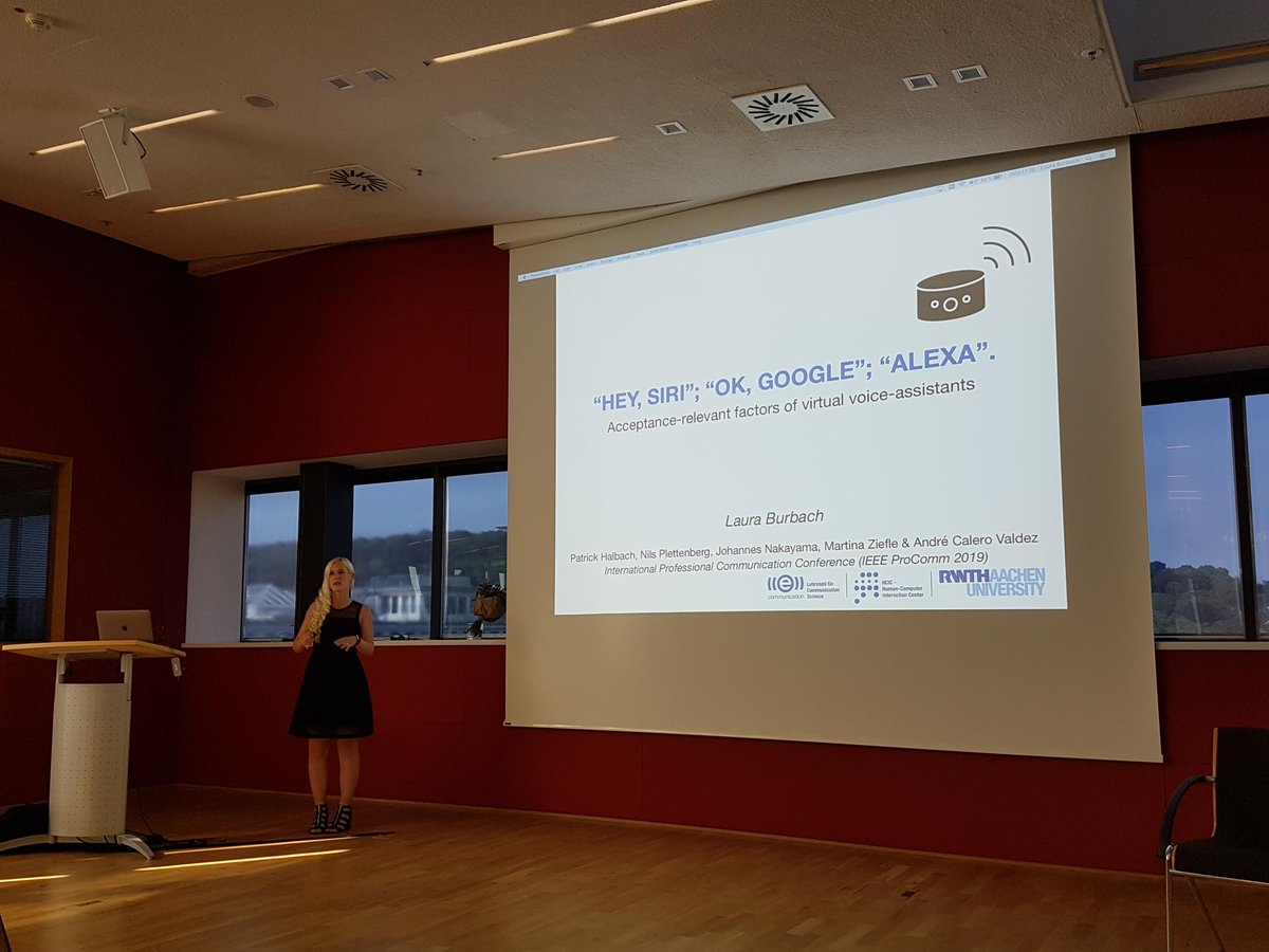 ClaasDigmayer's tweet photo. Award winner @Laura_Burbach presenting her findings on acceptance-relevant factors of virtual voice-assistants https://t.co/VxGOnq2wqX