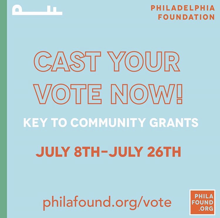 🗣Calling all Philly residents! Your vote is key! It’s not too late, so save this date to cast your vote for @philafound community grants. Voting closes July 26. See you at the poles 🗳