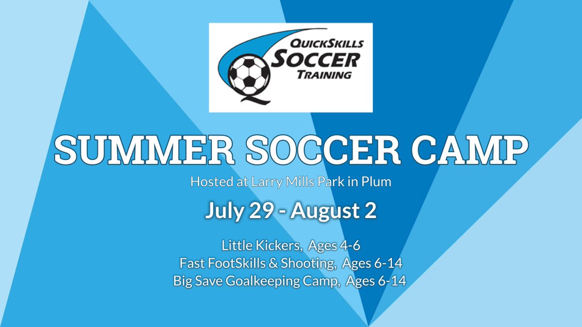 Summer Soccer Camps at Larry Mills Park - Starts Next Week! Register today at soccerquickskills.com. Check out all the camp info at legacy.plumsoccer.org/files/Other/So…
