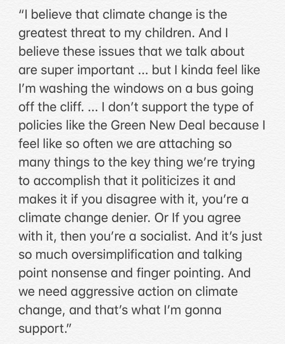 PatrickSvitek's tweet image. Audience member asks @MJHegar if she supports AOC-Markey Green New Deal. Hegar says climate change is biggest threat to her kids and calls for “aggressive action.” But: “I don’t support the type of policies like the Green New Deal.” More: