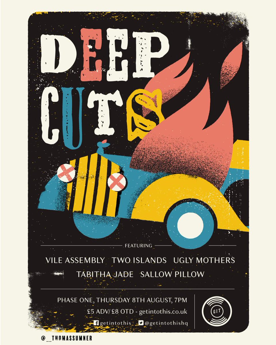 Peter Guy (@getintothis) on Twitter photo Chuffed to reveal our next Deep Cuts on Thurs August 8 at @phaseonelpool featuring these superb talents:
⚡️ <a href="/TabithaJadeTJx/">TABITHA JADE</a>
⚡️ <a href="/VileAssembly/">Vile Assembly</a>
⚡️ <a href="/MothersUgly/">Ugly Mothers</a>
⚡️ @sallowpillow1
⚡️ #TwoIslands
Tickets a mere fiver: bit.ly/2YhSxOW
Full details: bit.ly/2SCunNT Chuffed to reveal our next Deep Cuts on Thurs August 8 at @phaseonelpool featuring these superb talents:
⚡️ <a href="/TabithaJadeTJx/">TABITHA JADE</a>
⚡️ <a href="/VileAssembly/">Vile Assembly</a>
⚡️ <a href="/MothersUgly/">Ugly Mothers</a>
⚡️ @sallowpillow1
⚡️ #TwoIslands
Tickets a mere fiver: bit.ly/2YhSxOW
Full details: bit.ly/2SCunNT