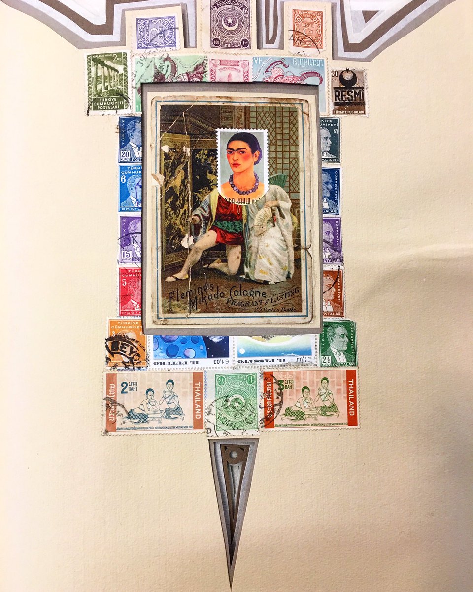 ckarlwilde's tweet photo. Portrait of Frida by CKWilde, collage in “Afterthought “ #collage #frida #ckwilde #artichokeyinkpress #collageart #portrait #bookart #artistbook https://t.co/W4rdl8qfRC