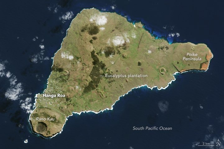 Most everyone is familiar with the Easter Island heads. But not everyone knows they’re not just heads. Or where the island is located. Or that it’s only 60+ square miles. At one time, a civilization lived here. How long ago would it have been, if this is all that remains?