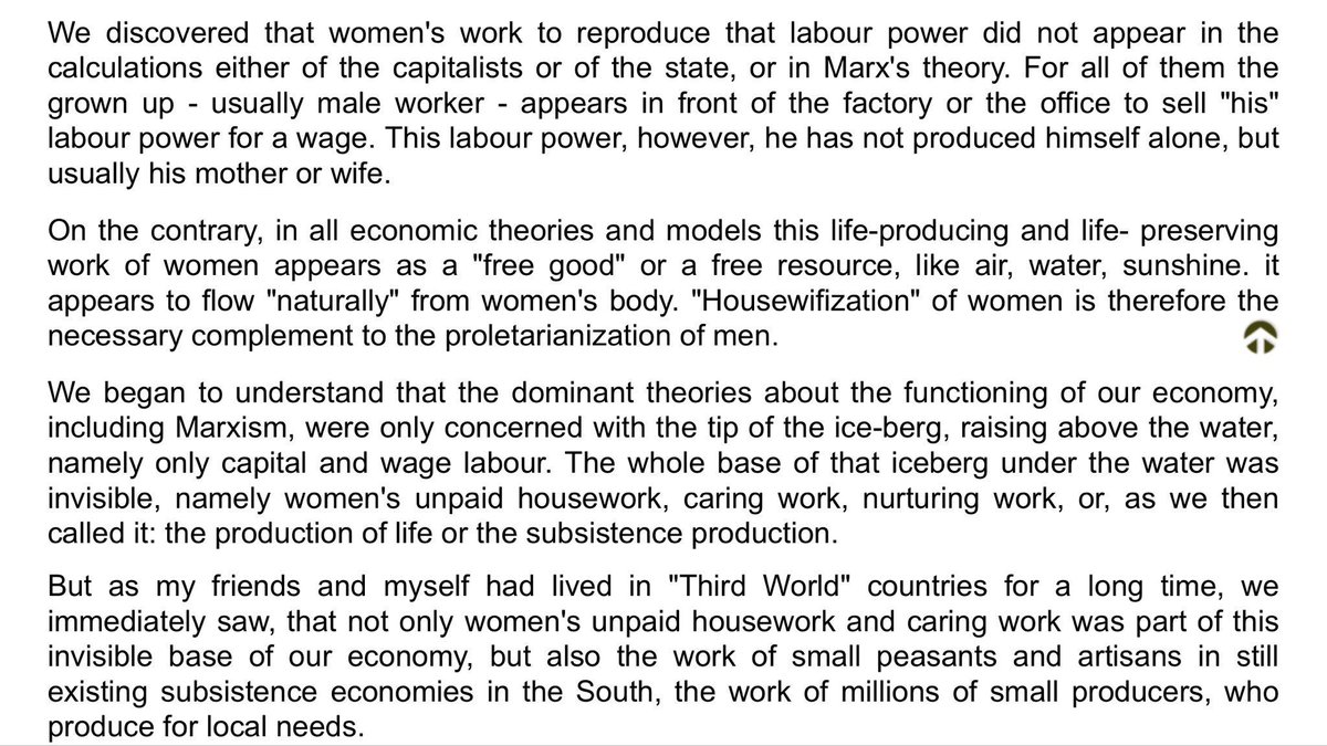 “"Housewifization" of women is therefore the necessary complement to the proletarianization of men.”Maria Mies, Women and Work in a Sustainable Society  http://www.jaysquare.com/resources/workdocs/wdoc10a.htm