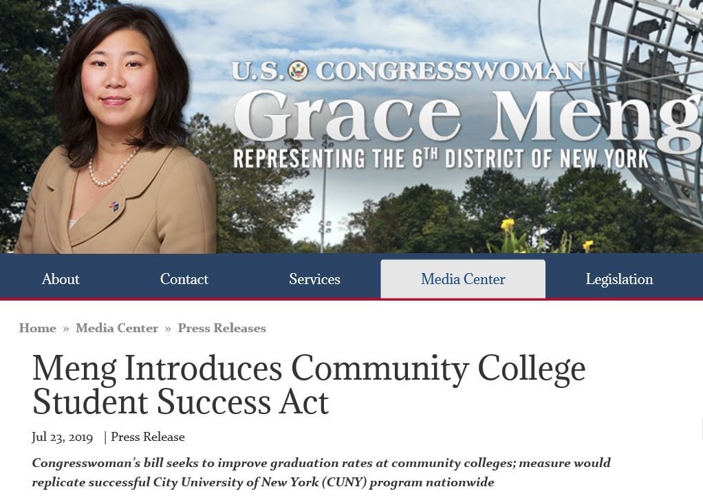MDRC_News's tweet photo. .@Grace4NY introduces Community College Student Success Act, which would replicate successful @CUNYASAP program nationwide. https://t.co/631FZUZ2d4 https://t.co/prmn2l3h2f