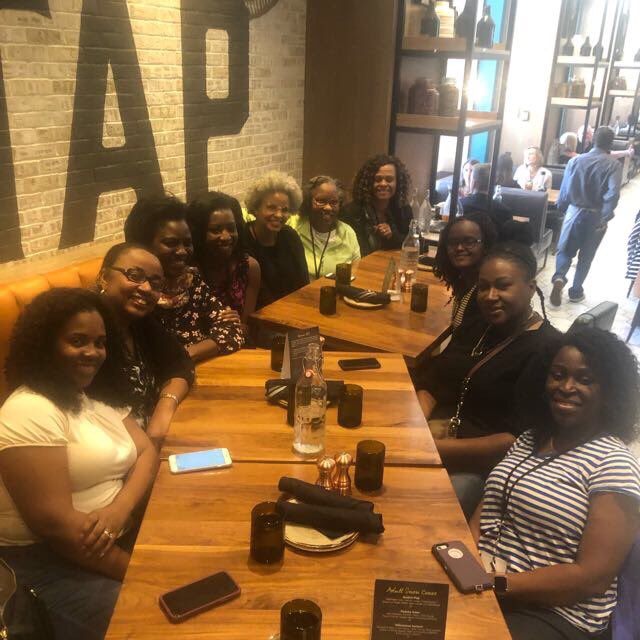 DrVanessaGrubbs's tweet photo. Really happy to have gathered this group for lunch at #ASNBRCU! Given how alone I usually feel in #nephrology I’m so happy to see so many women #BrownLikeMe! @ASNKidney @womeninnephro @Crystal4kidneys @DrDeidraCrews @AmakaEMD #BlackGirlMagic https://t.co/IuK6PcjYMm