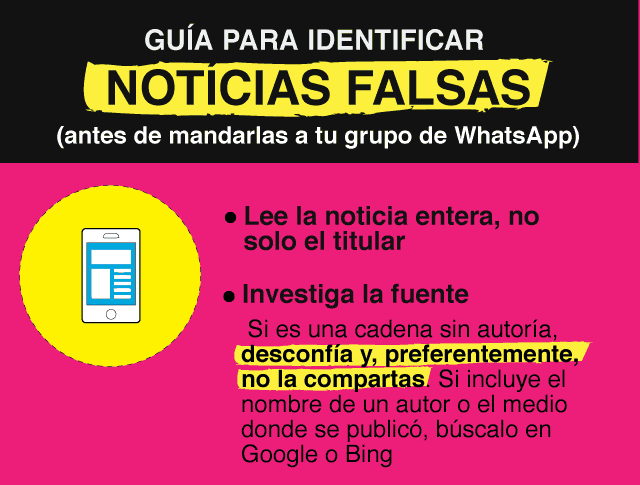 SegInfoBo's tweet photo. Guía básica para identificar noticias falsas (antes de mandarlas a tus grupos de WhatsApp). Fuente: https://t.co/7yHsHISBgh https://t.co/7r1l2Ut4o3