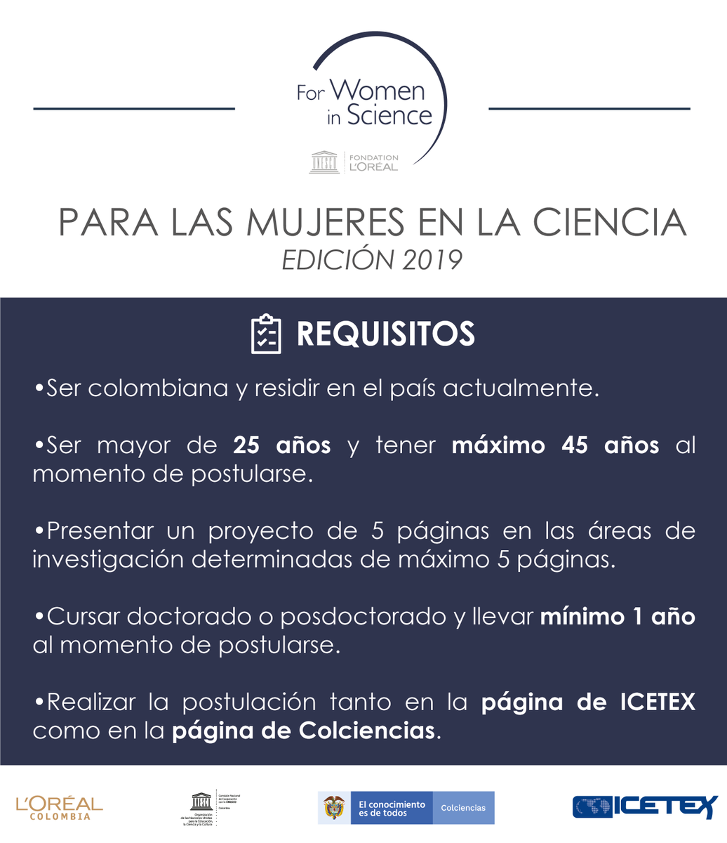 MincienciasCo's tweet photo. Participa en la convocatoria del Programa Para las Mujeres en la Ciencia, una iniciativa mundial de @LOrealColombia y la @UNESCO para fomentar el desarrollo y crecimiento de las mujeres científicas 👩🏻‍🔬👩🏼‍🔬👩🏽‍🔬 ➡️ https://t.co/VhCYGX3iTs y https://t.co/pT20HuQ9VU https://t.co/j9MDIg3Iso