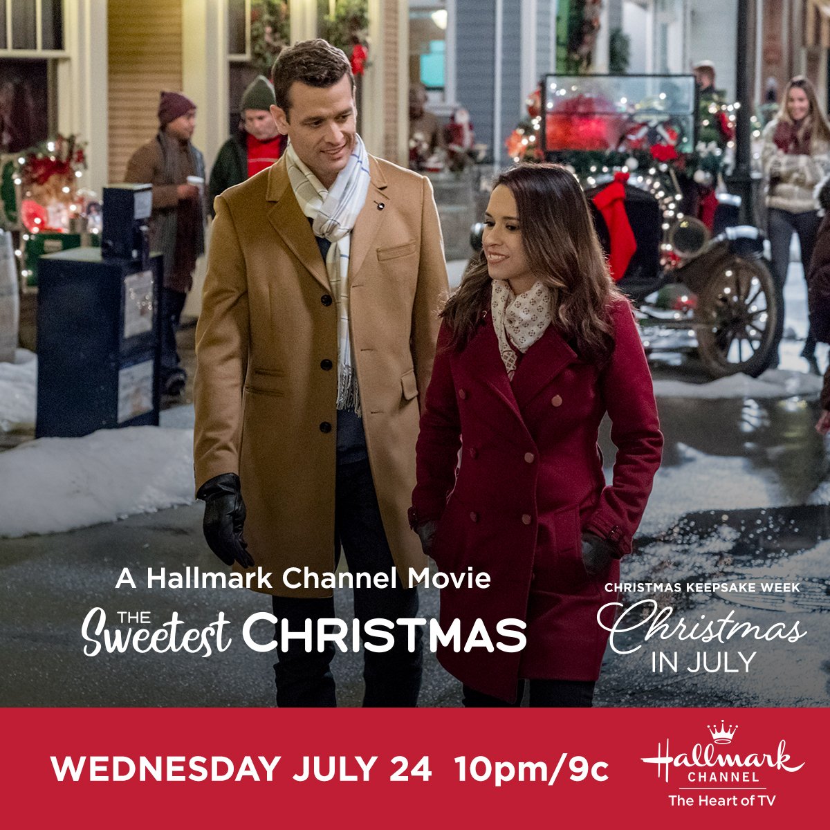 hallmarkchannel's tweet photo. Kylie @IamLaceyChabert is a pastry chef competing in the American Gingerbread Competition. She must turn to her ex Nick #LeaCoco for help when things go awry. Will the two patch things up and lead her to victory? #TheSweetestChristmas starts NOW! #Hallmarkies #ChristmasInJuly https://t.co/wEoFNlkaUM