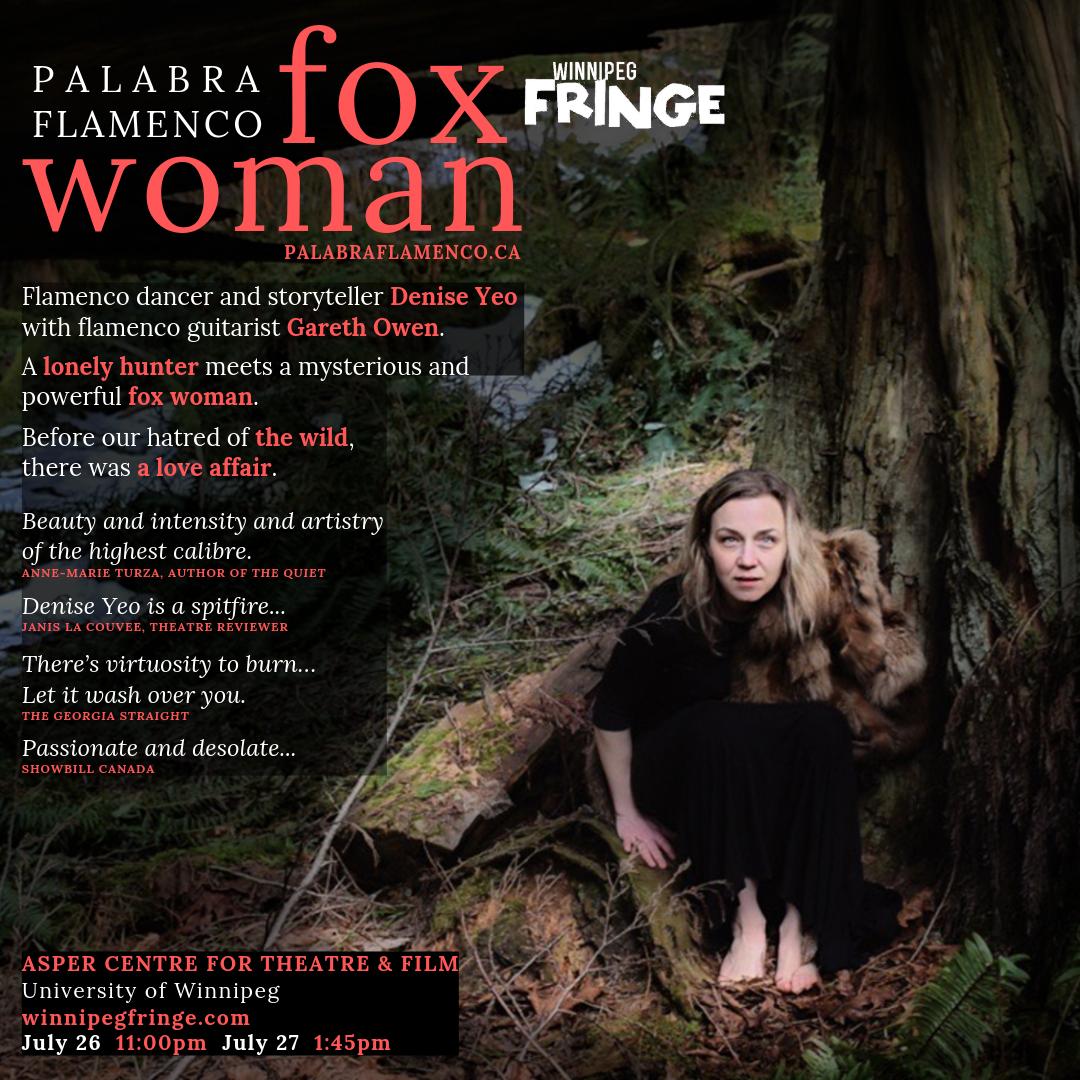 PalabraFlamenco's tweet photo. Two more performances for Fox Woman: July 26 (11:00pm) and July 27 (1:45pm). Storytelling with passionate flamenco dance and guitar. TICKETS: https://t.co/AIMSALFDjy #wpgFringe #wpgTheatre #wpgDance #wpgMusic #wpgEvents #winnipeg #wpg #pegcity #wpgmusic #ywg #WinnipegEvents https://t.co/2LYoB4JCAf