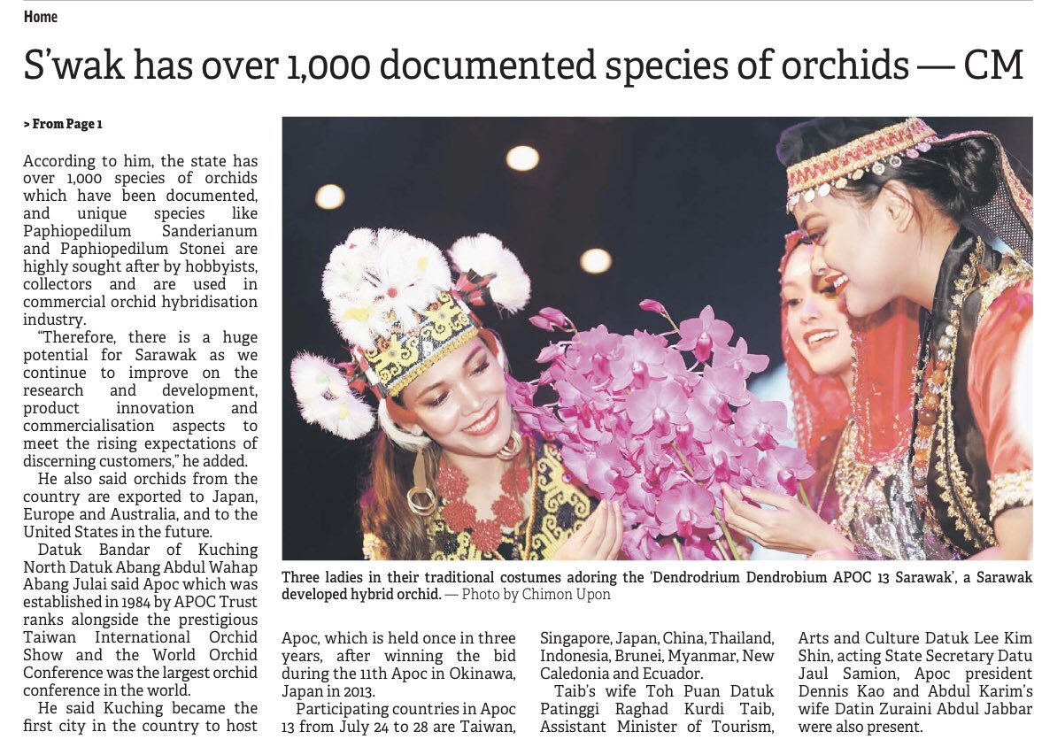 visitmy2020's tweet photo. RT MiriInSarawak: RT ybkarimhamzah: Big thanks to our local #Media friends who gave wide coverage on yesterday’s launching of #APOC13 13th #AsiaPacific #Orchid Conference at #Borneo Convention Centre #Kuching MTACYS SarawakTravel SwkNews https://t.co/RzLPz4Ib5Z #natgeo #instatr…