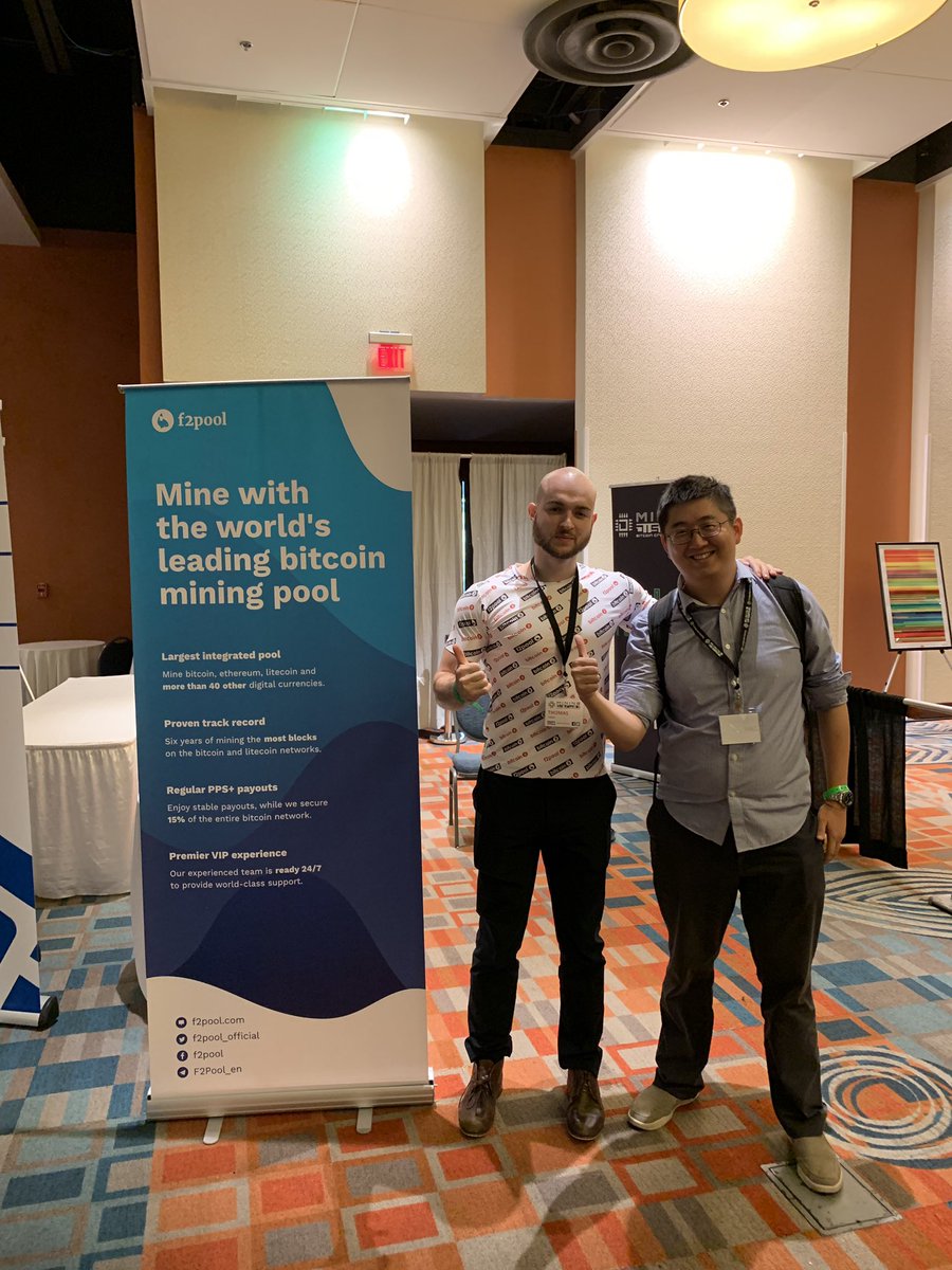 qc_qizhou's tweet photo. Glad to attend @MiningDisrupt and meet a lot of new friends @Rawpoolofficial @f2pool https://t.co/o15GdHvl85