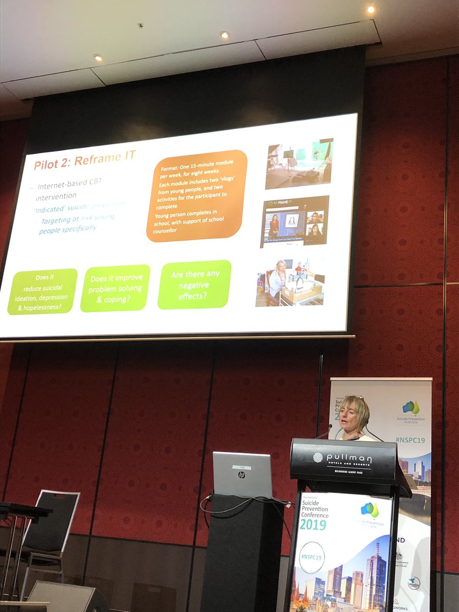 It was great to hear more about the new multimodal suicide prevention program led by @JoRobinson_Aus at the School and Youth session at #NSPC19 this morning. Looking forward to hearing the outcomes of this novel study.