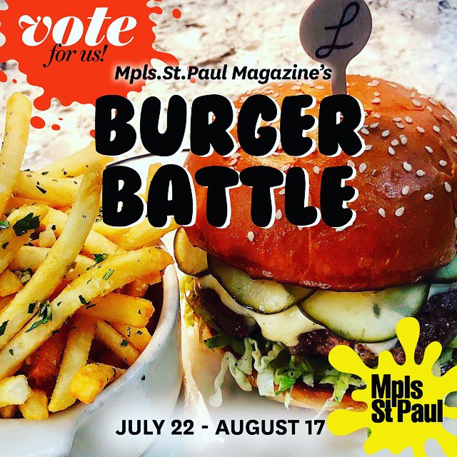 TheLexMN's tweet photo. The @mspmag Burger Battle is on! We are up against Mickey’s Diner. Get out there, try some burgers, and vote! MSPBurgerBracket #thelexmn #eastoftheriver #capitolcity https://t.co/2A4NHgZGDn