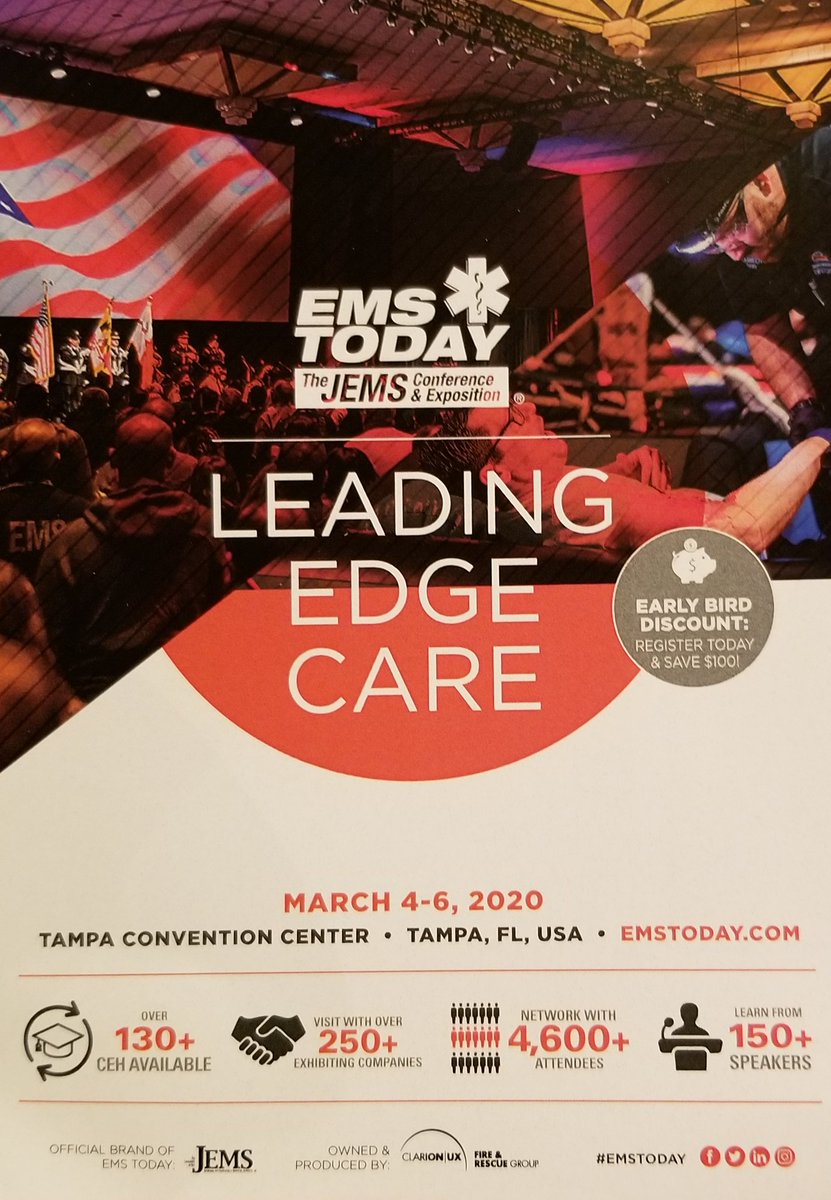 aheightman's tweet photo. Lots of good vibes about EMS TODAY coming to Tampa - March 4-6, 2020.  MARK THE DATE and take advantage if the best Crew Pricing in the industry! #EMSToday #jemsconnect #nemsma https://t.co/SBoob1o1B0