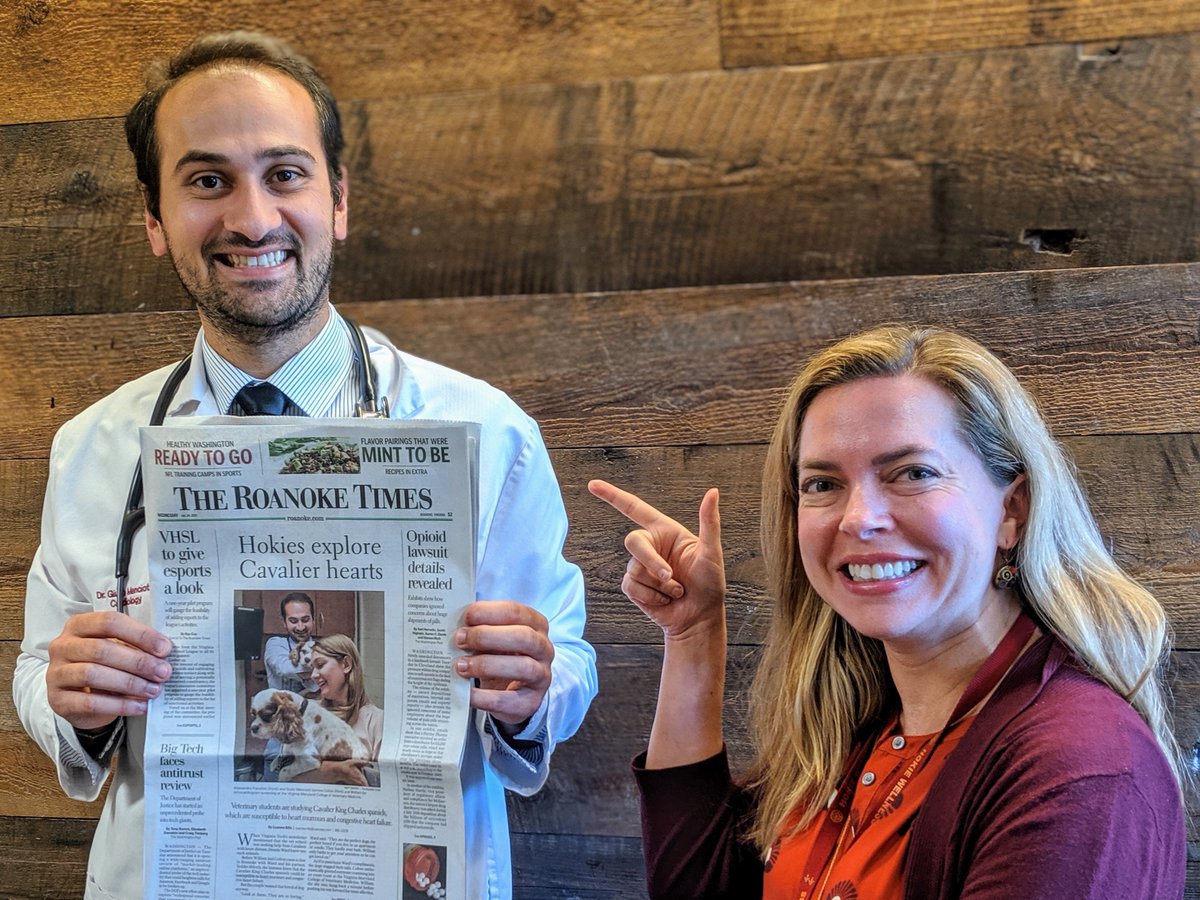 VaMdVetMed's tweet image. Read all about it! 📰 Chief resident in cardiology Giulio Menciotti &amp;amp; clinical trials coordinator Mindy Quigley are excited to see one of our #veterinaryclinicaltrials on the front page of @roanoketimes today! 👉
vetmed.vt.edu/clinical-trial…
#mitralvalvedisease #petshelpingpets 🐕❤️🐕