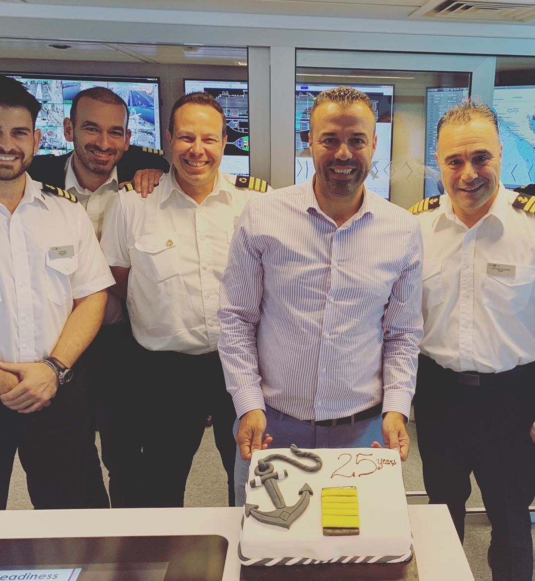 CelebrityCruise's tweet photo. Celebrating 25 amazing years with Captain Manolis! So proud to have you on our fleet &amp; grateful for all you do to give our guests the best experience at sea!
 
📸 #repost: @Captain_Manolis https://t.co/oRLhk6RBnW