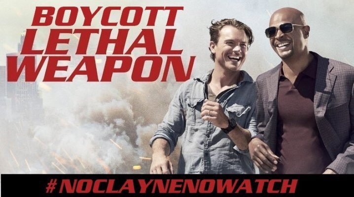 MirandaJMcGuire's tweet image. Don't watch @ITV this friday 26th July 9pm  find #LoveIsland or MrsBrownsBoys or ANYTHING ELSE etc #ITVfail #BoycottLethalWeapon #NoClayneNOwatch 
Riggs is dead CC will NOT be in LW S3 get word out its not a cliffhanger he NOT coming back