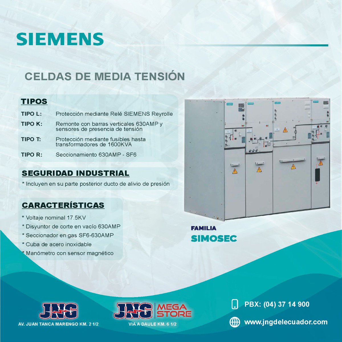 jng_ec's tweet photo. ⚡️Celdas de Media Tensión #Siemens #Simosec
Disponible para entrega Inmediata
Adquiérelas en:
JNG: Km 2.5 Av Juan Tanca Marengo
MEGASTORE: Km 6.5 Vía Daule
Para más información:
Contáctanos: 04-37-14-900
Escríbenos a: info@jngdelecuador.com
JNG Su socio en la industria 🤜🤛 https://t.co/rKSWhg6hyw