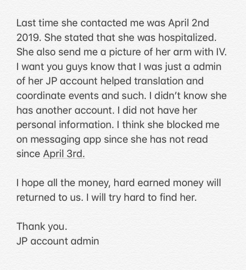 CelestialYMJP's tweet photo. Little bit different than JP but this is my last statement regarding @CelestialYM9395 

I trusted her. I am hurt. I truly hope she comes back and clear up the mess she made. 

Thank you. https://t.co/butjhMvun5