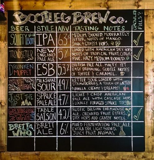 derektilley321's tweet photo. From the look of @BootlegBrewCo menu board, the sun is out in Corner Brook. If you're on the west coast and want to try something different, drop in and tell Matt that Dad sent you. You won't get the family discount (I don't either), but I can guarantee that you'll love the beer! https://t.co/e95nUGtv2T