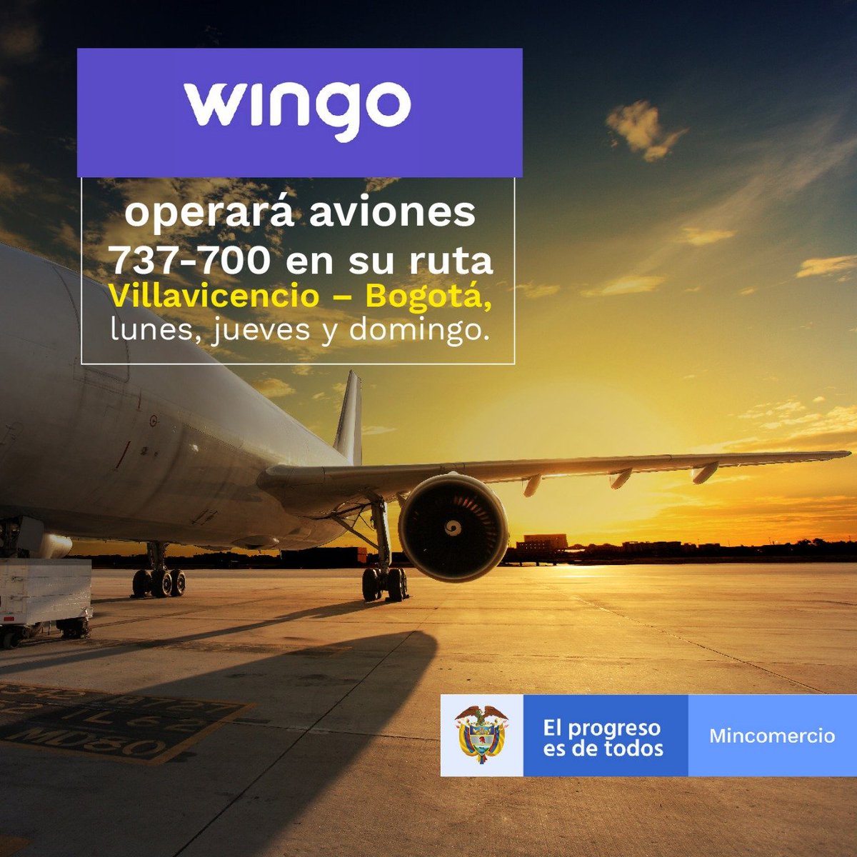 guerrerorozco's tweet photo. #IMPORTANTE | @wingo lanzó nueva ruta (Bogotá-Villavicencio-Bogotá) ✈ y operará 3 días a la semana.

Seguimos trabajando en nuevas alternativas para mitigar los efectos negativos que produce el cierre de la vía al llano para el sector turístico. #ElTurismoEsDeTodos #YOVOYALMETA https://t.co/DrOcsykVWl