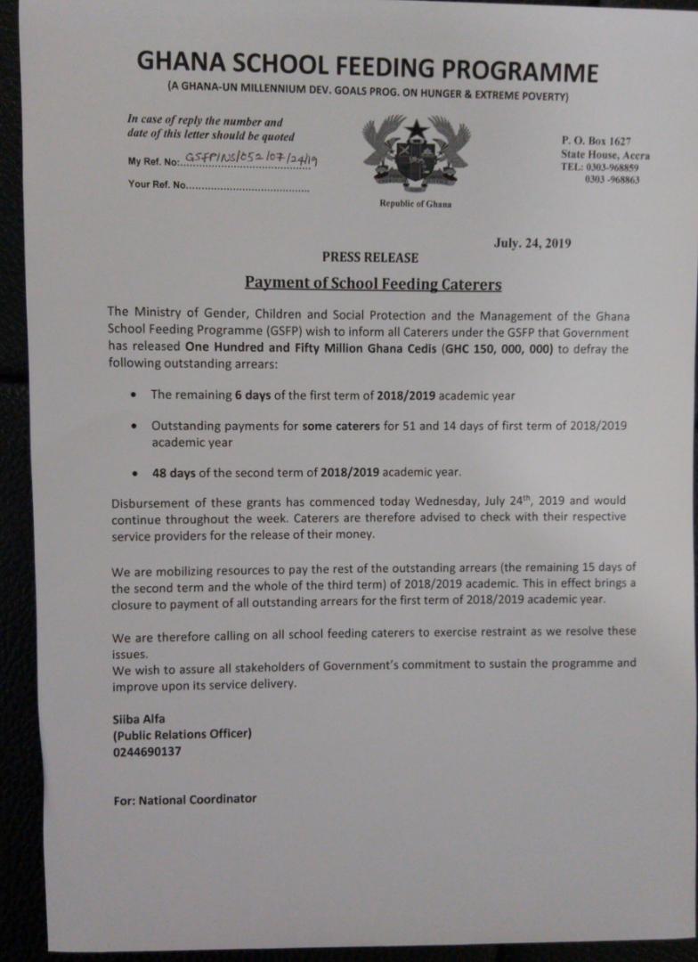 lentsuah's tweet photo. One Hundred and Fifty Million Ghana Cedis (GhC 150,000,000) to defray the following outstanding arrears; 1. The remaining of 6 days of the first term of 2018/2019 academic year
2. Outstanding payment for some Caterers for 51 and 14 days of the first term 2018/2019 acad
#GSFP https://t.co/bEQtW71VPK