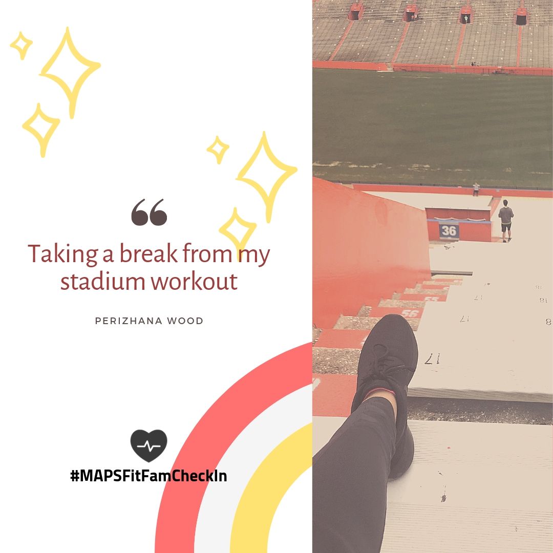 UFMAPS's tweet photo. We’re back with another #MAPSFitFamCheckIn e-board highlight! 💪🏾 This week, we’re here to highlight our Academic Chair, Perizhana Wood! Stadium workouts really are tough but rewarding! ✨Where do you like to workout? Stay tuned for our highlight next week! #UF23 #UF22 #UF21 #UF20 https://t.co/GWB9LqGgac