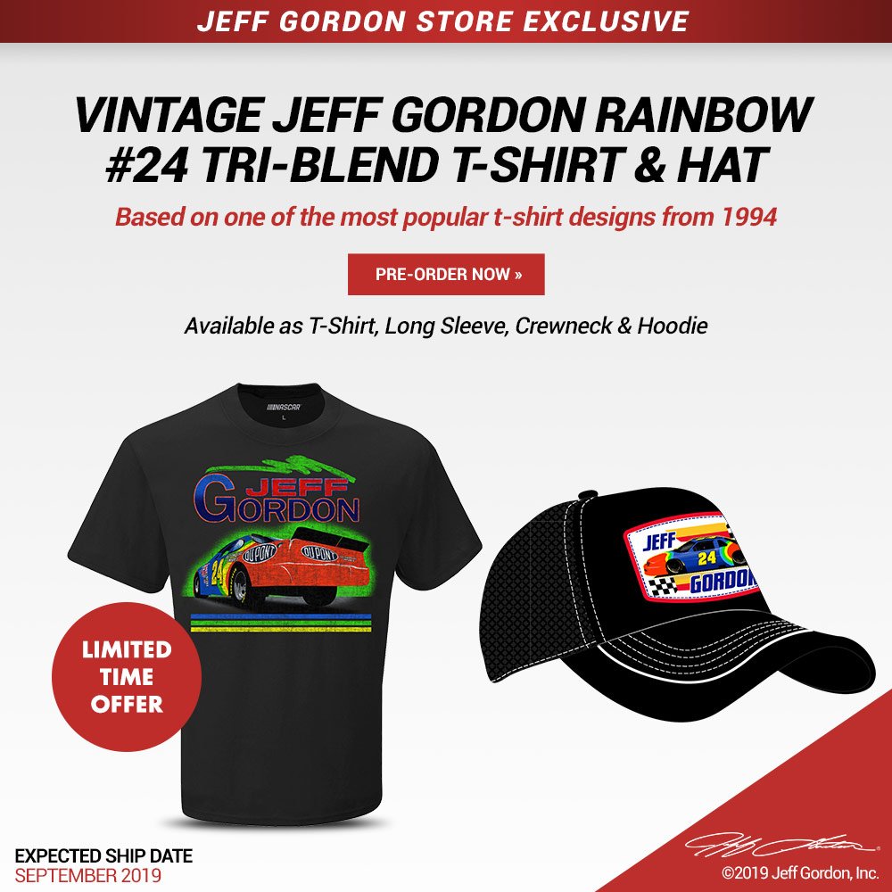 Taking it back to 1994!

New Release from <a href="/JeffGordonStore/">Jeff Gordon Store</a>
 
Vintage Rainbow #24 Tri-Blend Shirt &amp; Hat

Based on one of the most popular tee designs that year.

⬇️⬇️

store.jeffgordon.com/dept/featured?…

#TeamJG