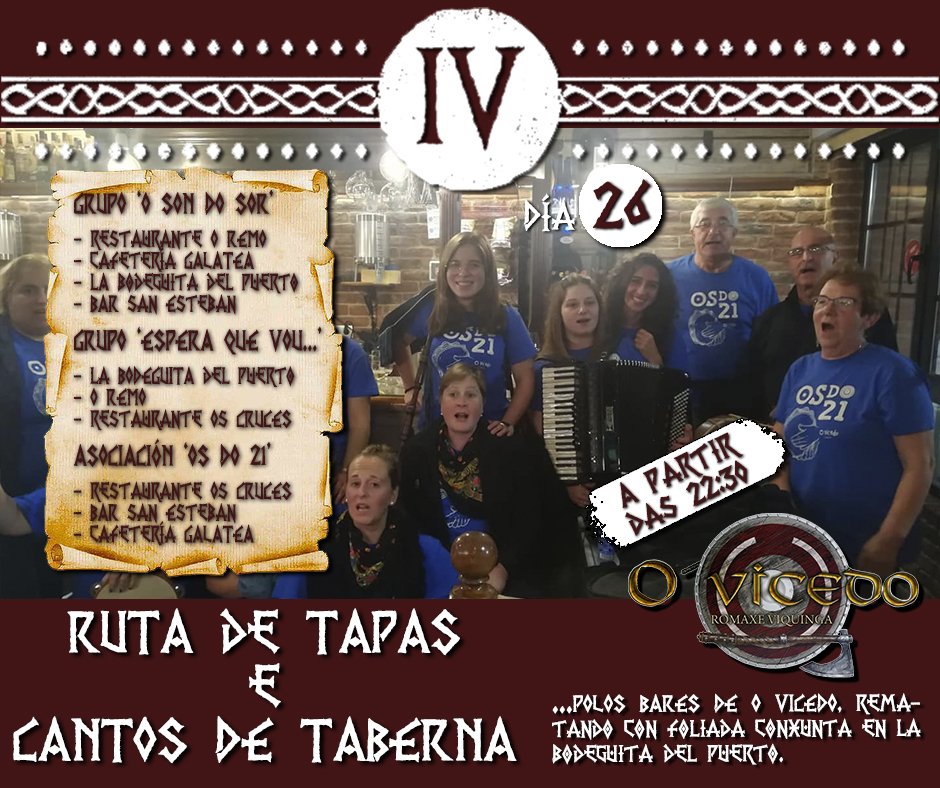 romaxeviquinga's tweet photo. ⚔🛡 IV Romaxe Viquinga 🛡⚔

📆 Venres 26, 🕥 22:30hs ➡ RUTA de TAPAS 🍢 polos bares de #OVicedo e CANTOS de TABERNA 🎙

#OVicedo #Romaxe #Recreación #Historia #Festa #Vikingos #Viquingos #Vikings https://t.co/hz2F87dNdE