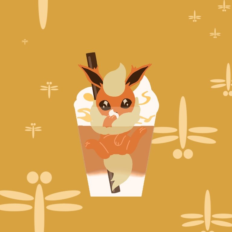 もーもん ゲーム楽しい低浮上 ブースターinキャラメルラテ つまみ食い ブースター ポケモン ポケモンイラスト Inドリンク