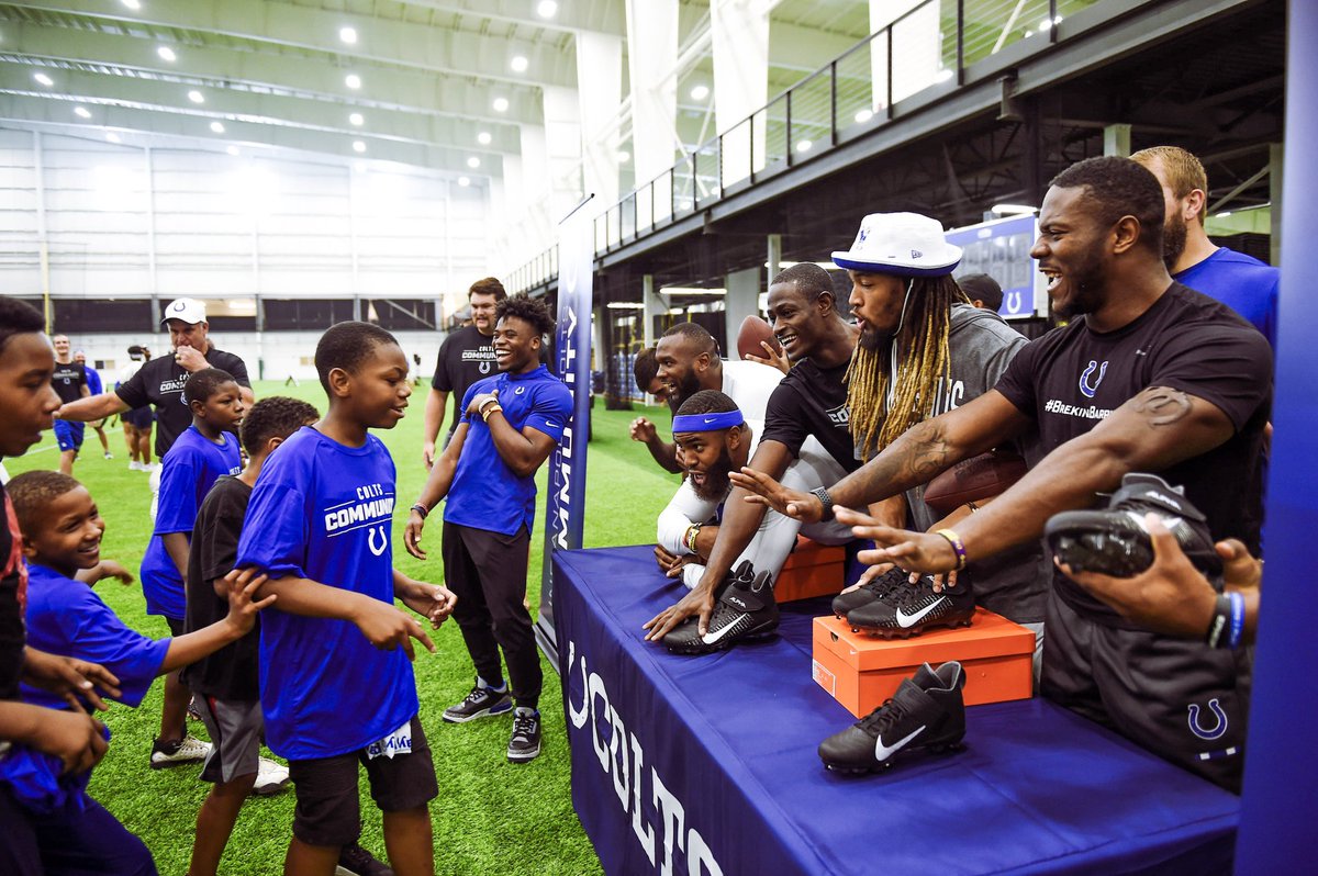 coltscommunity's tweet photo. That feeling when you find out you’re going home with a new pair of @Nike cleats 😱

#ColtsCamp
#ColtsHuddleFor100 https://t.co/MNyA8Fqztx