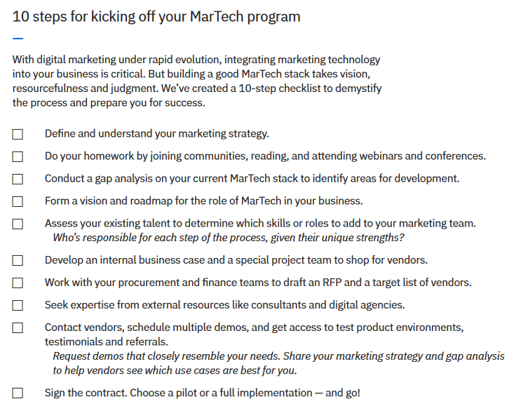 jaewleeNY's tweet photo. Marketers often ask, if I have a checklist when purchasing and building a marketing stack.  Here's my personal 10 step checklist, which I share at marketing conferences and webinar.  #MarTech https://t.co/h9VrJ6kcRo