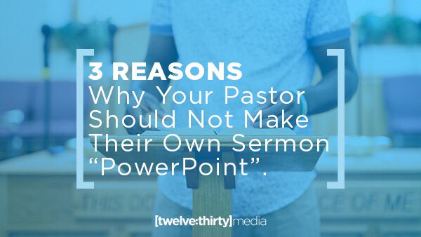 twelve30media's tweet image. 3️⃣ Reasons Why your Pastor Should Not make their own Sermon “PowerPoint”
👉Who should make the sermon PowerPoint? Is it most beneficial for the production team to be involved in the process?
📲 1230.media/3reasonspastor
#powerpoint #propresenter #sermongraphics #pastor @stevodirks