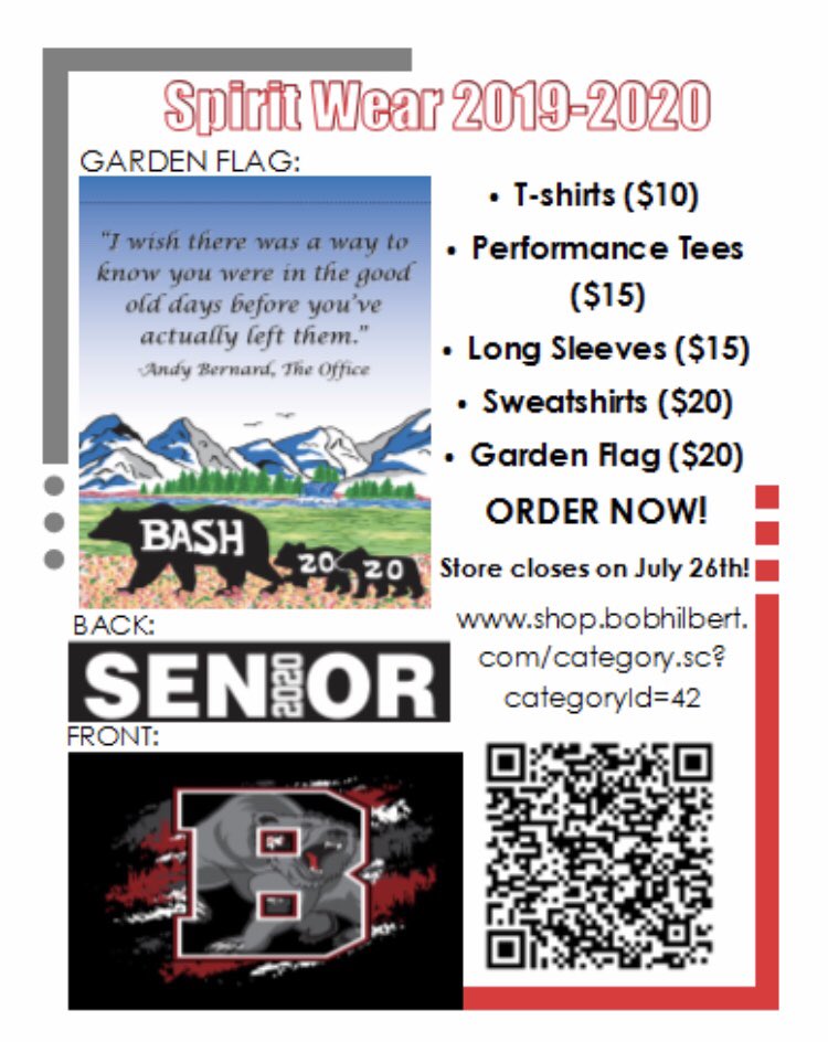 BASHClassof2020's tweet image. hope you’re all having a great summer! don’t forgot that the spirit wear store closes this FRIDAY!!!! click the link in our bio to order! 🚨❗️