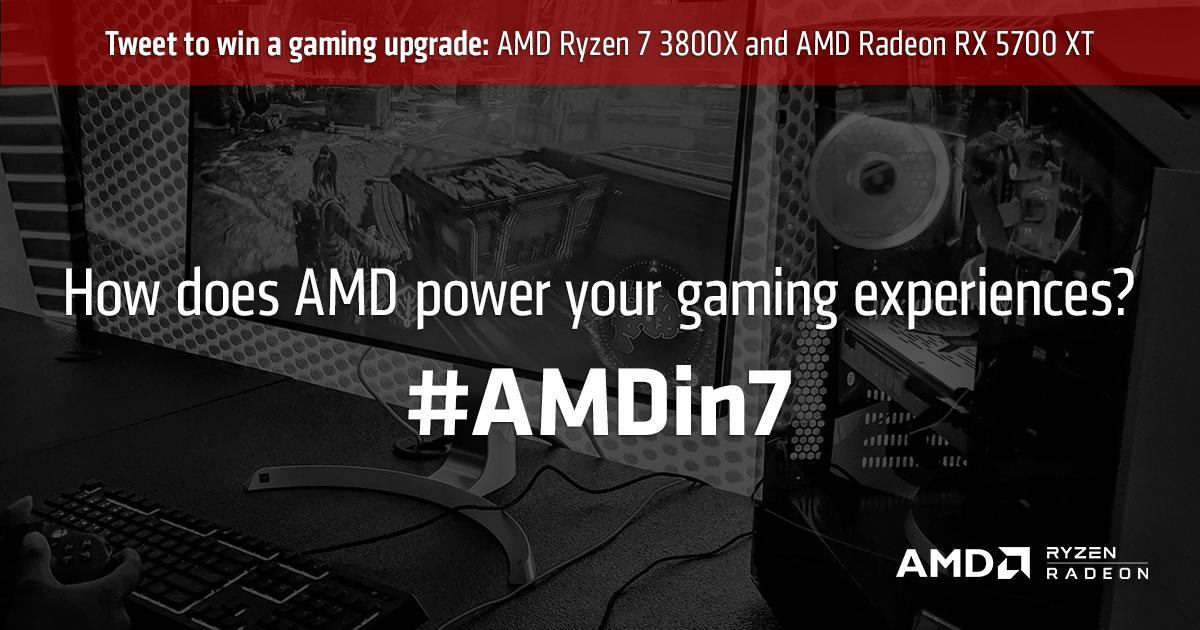 AMDRyzen's tweet photo. There’s only one day left to enter our @AMD in 7 contest! Tweet using #AMDin7 and #AMDSweepstakesEntry telling us why you choose AMD to power your gaming experiences and be entered for a chance to win Ryzen 7 3800X and @Radeon 5700 XT.
Full rules: https://t.co/VpqQJAOD9p https://t.co/Ao79ySLIEv