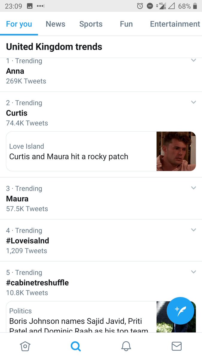 Today's Twitter trend for the UK probably sums up why, politically, we appear to be in such a negative place. #LoveIsland #cabinetreshuffle .