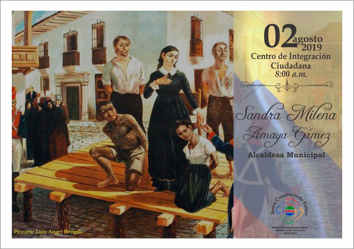 MpioCoromoro's tweet photo. El municipio de Coromoro invita a la comunidad en general  al acto de conmemoración del bicentenario del ascenso a la inmortalidad de  Antonia Santos Plata. Acto que se realizará el viernes 2 de agosto de 2019 apartir de las 8 de la mañana, en el centro de integración ciudadana. https://t.co/hd4tIyKPio