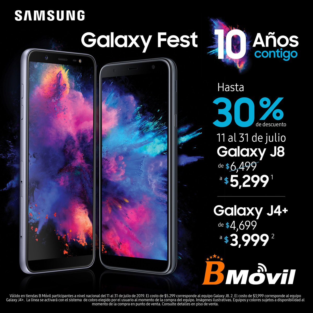 BMovilmx's tweet photo. ¡Vente al #GalaxyFest! 😱
Encuentra con hasta un 30% de descuento en los modelos Galaxy J8 y Galaxy J4+. Pide tu vale y estrena lo mejor en tecnología en @BMovilmx. 👌🏻
¡Aprovecha! 😎
*Aplican restricciones*
#BMóvil #BVale #TuValeEnUnSMS #TecnologíaATuAlcance https://t.co/CUy8oNryRD