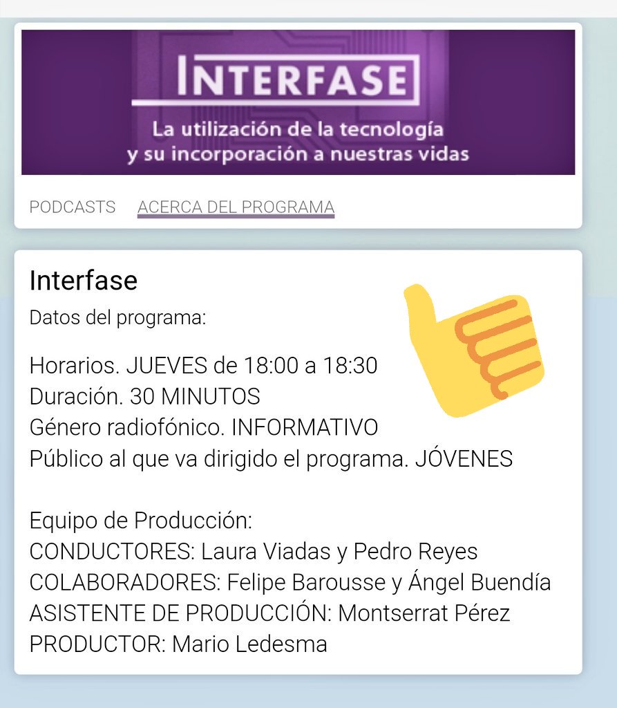 Súper contenta porque mañana estaré a las 6 p.m. con <a href="/angelbc/">Angel Buendía</a>  y   <a href="/febb/">Felipe Barousse Boué.</a>  en <a href="/1060Interfase/">1060 Interfase</a> de <a href="/RadioEducacion/">Radio Educación</a> . ¡Háganos un huequito en su agenda para escucharnos! Hablaremos de TIC, mujeres, y otras cosas. 96.5 FM y 1060 AM