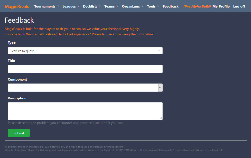 flattsware's tweet photo. #MagicRivals could have gone live months ago, but we want to make sure that the site is good and ready. Having this feedback form will result in more/better feedback from the first pre-alpha tournament. We are very interested in all feedback you have. What do you want to see? https://t.co/rzHka6nA91