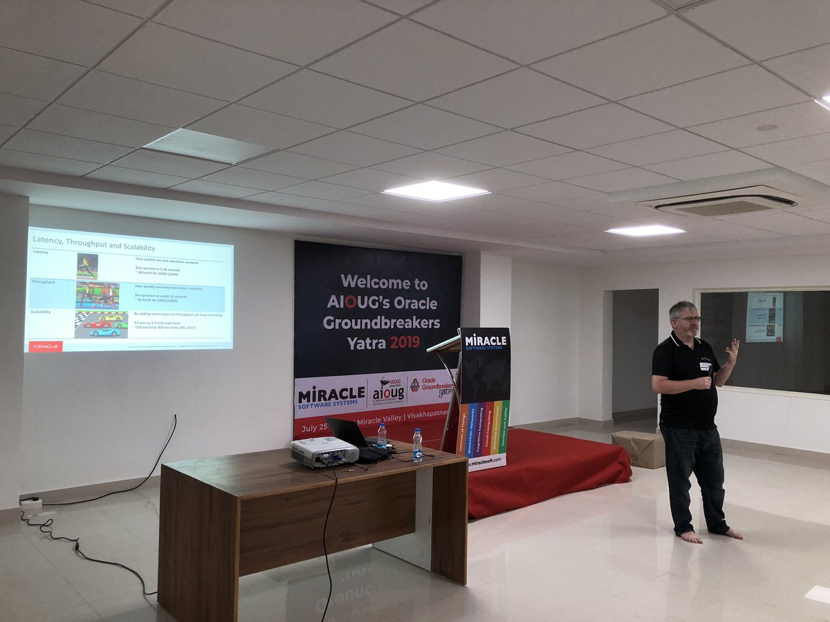 geeksinsights's tweet photo. #ogyatra #aioug_vizag @ScalableDBDoug talking about latencies, throughput, scalability and caching data etc at #miraclesoft vizag a new inclusion in the ogyatra tour. Can see lots of enthusiasm in the participants https://t.co/DtQnPVHwS2