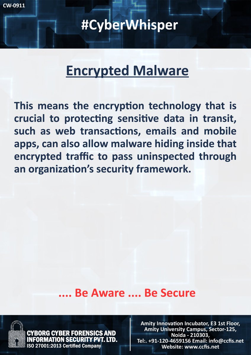 ccfis's tweet photo. #CyberWhisper #CyberSecurity #EncryptedMalware https://t.co/rueAuLv7Pl
