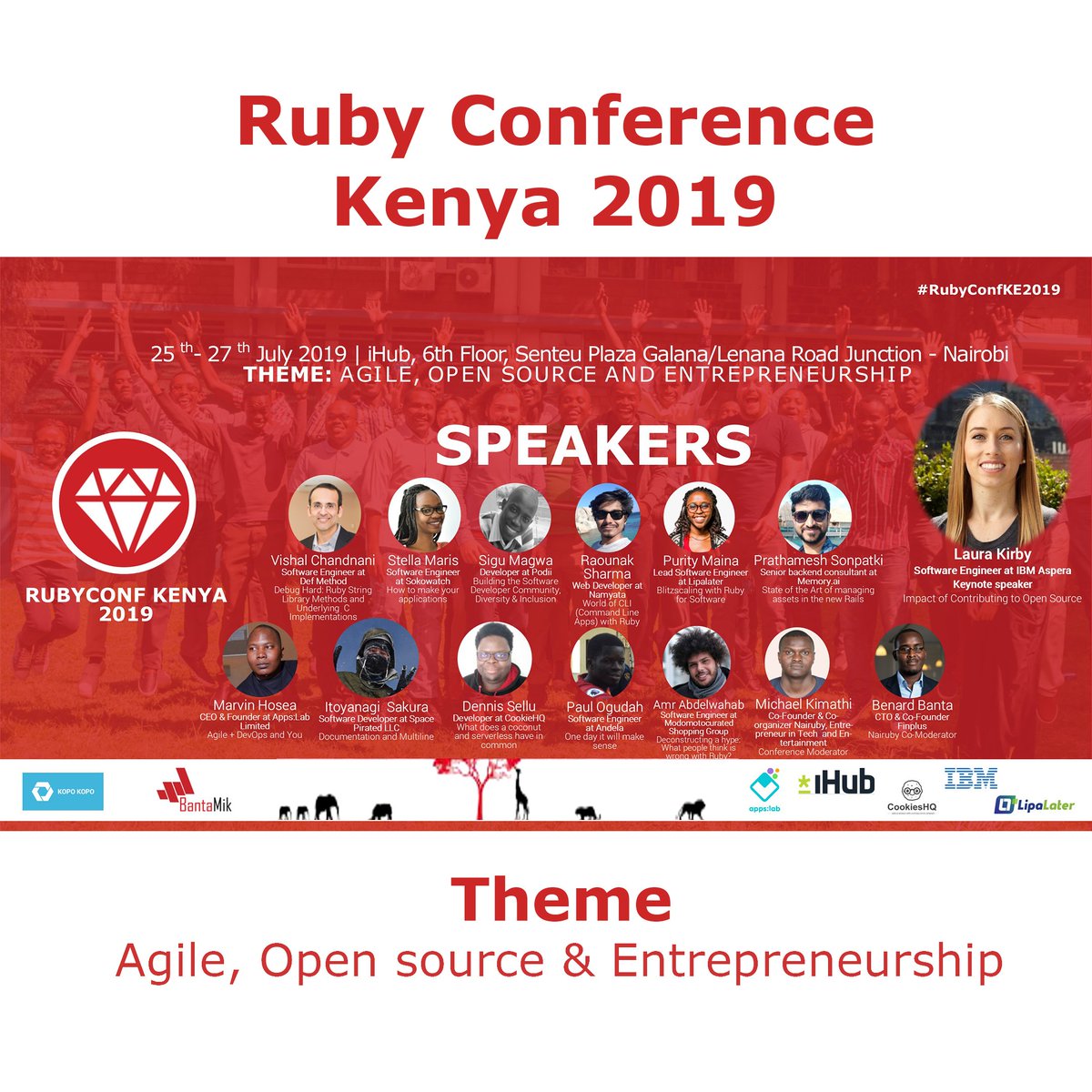 Excited to deliver the keynote at #RubyConfKE. 
<a href="/NairubyKE/">Nairuby</a> it's an honor to have the opportunity! Many shout-outs to <a href="/railsbridge/">RailsBridge</a> and <a href="/bridgefoundry/">bridgefoundry</a> for the open source community you have created!