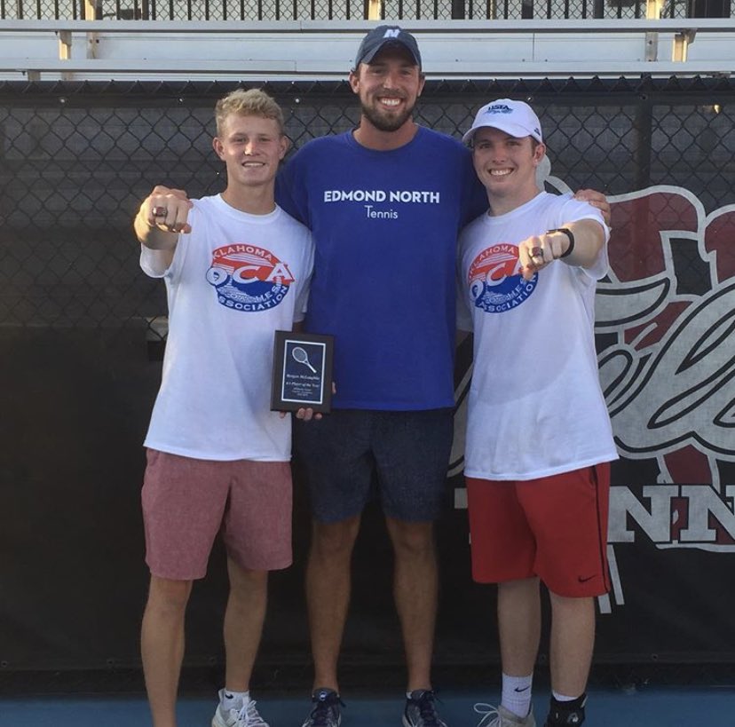 north_edmond's tweet image. 🎾🎾Your 2019 Edmond North All-State Boys Tennis selections @broganmc1 &amp;amp; @jeffstockel with Head Coach Duncan Fugitt!! Brogan was also named 6A Player of the Year!!🎾🎾 @NunleyEPS @DebreonDavis #HuskyNation