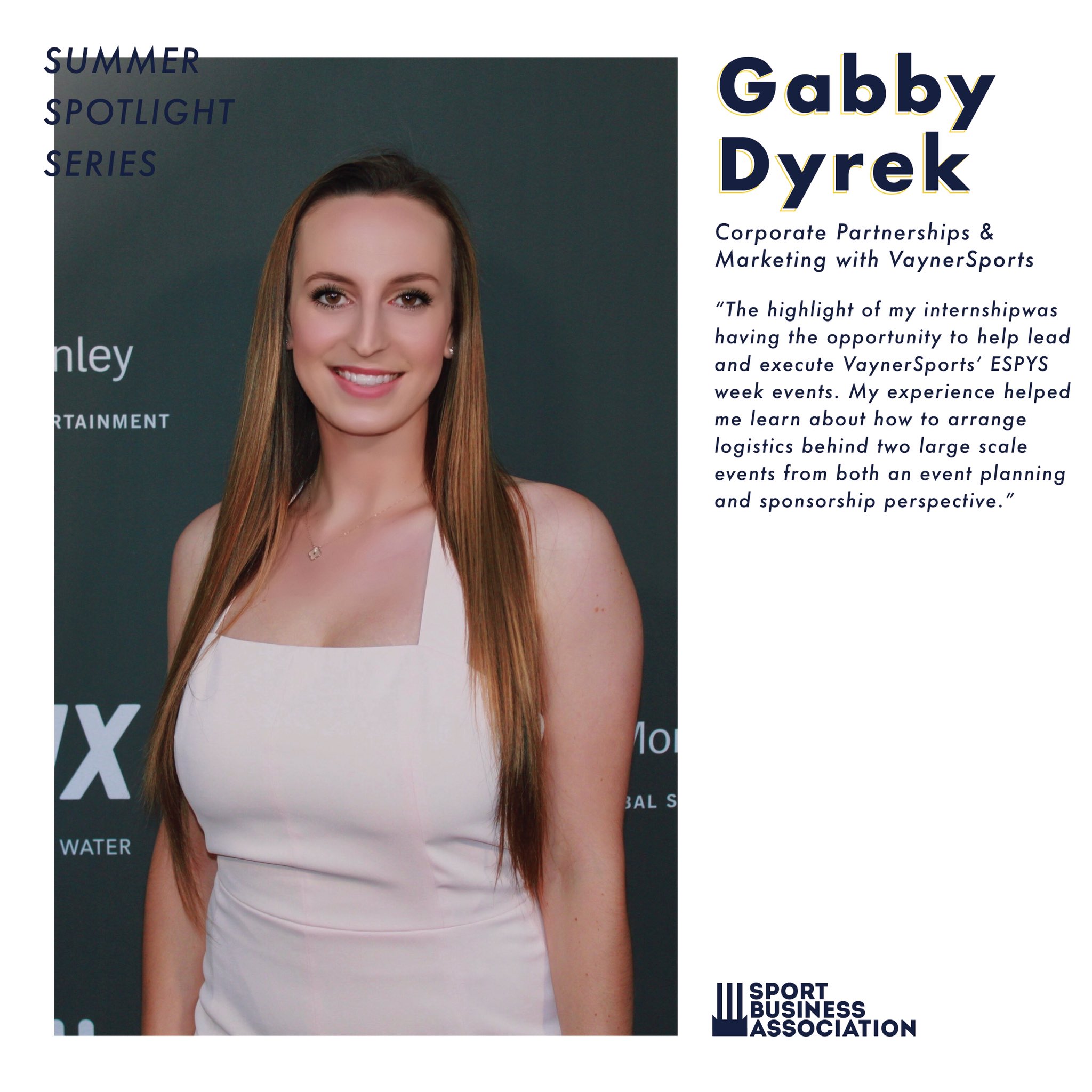 Michigan SBAJ on X: SUMMER SBA MEMBER SPOTLIGHT! Here's our members of the  week and the internships they are working at for the summer! Gabby Dyrek:  Senior, SM / Business Minor